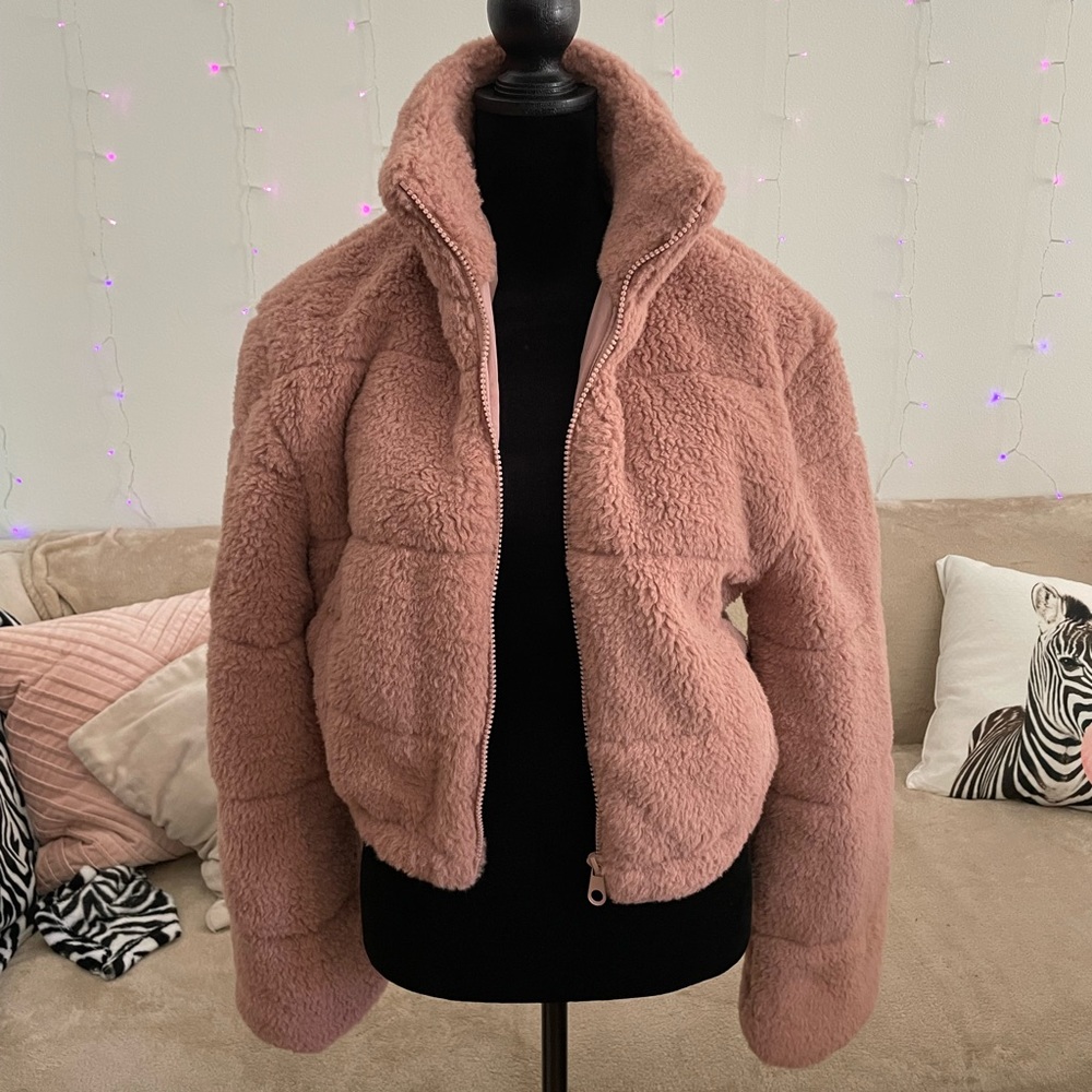 Womens dusty pink Sherpa feel coat